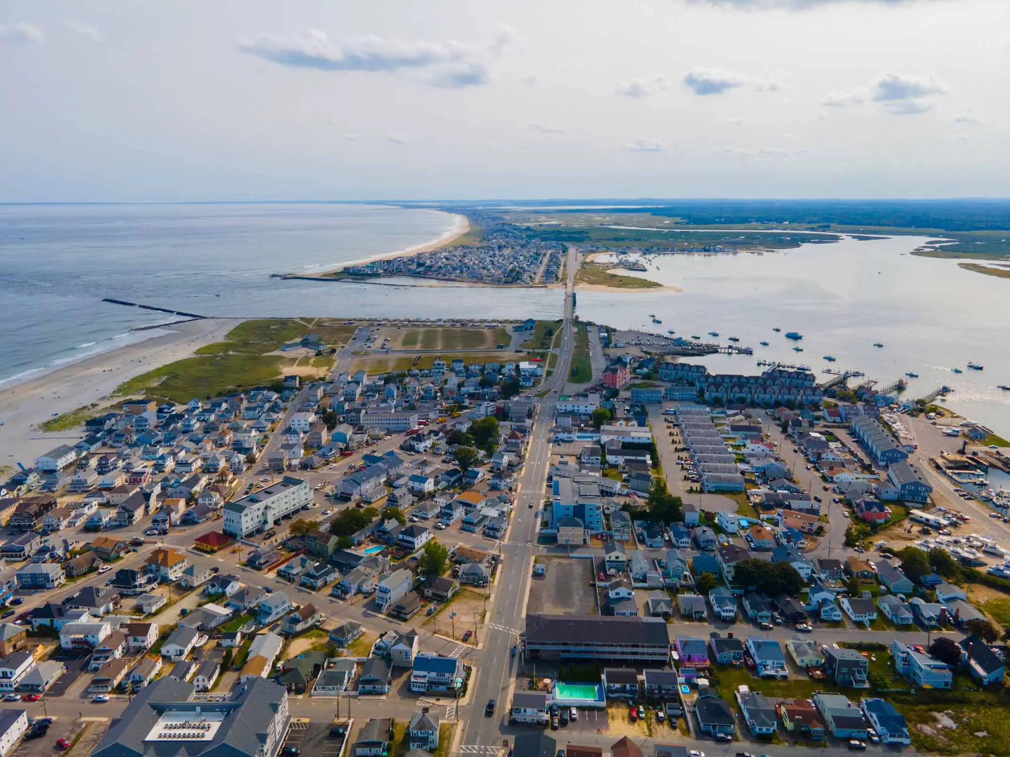Hampton,Beach,Village,,Hampton,River,Mouth,To,The,Ocean,Aerial